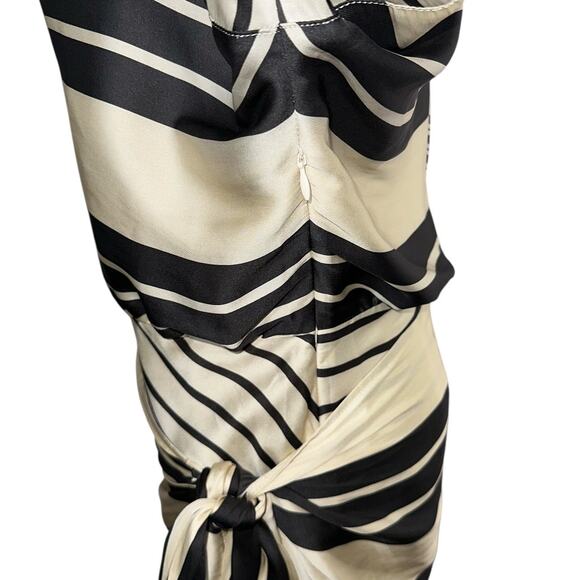 L'Academia Striped Kamile Asymmetrical Side Knot Satin Mini Dress Size Medium - Picture 10 of 12